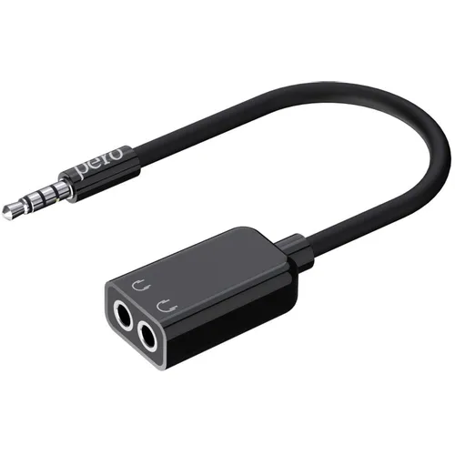 Кабель PERO AD06, Jack 3.5 (m) - 2хJack 3.5 (f), 0.1м, черный