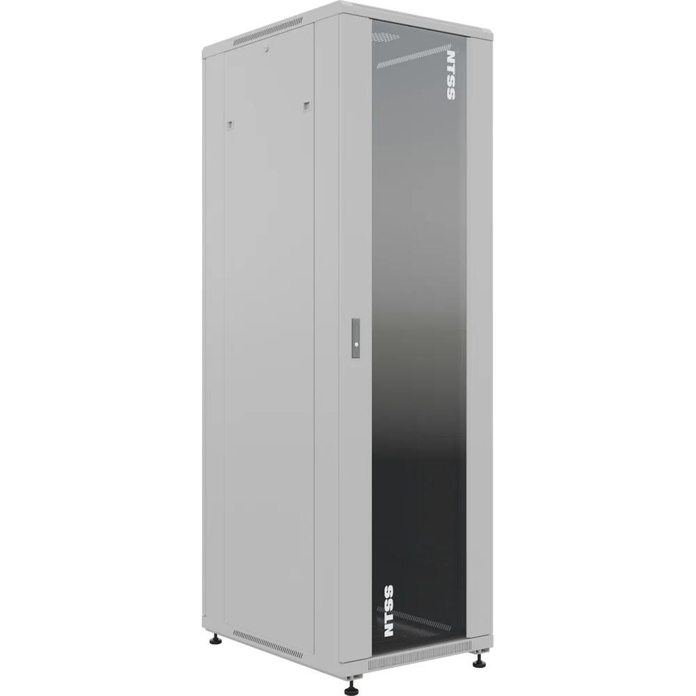 Напольный универсальный серверный шкаф NTSS NTSSR 42U 800x800мм, 4 профиля 19, двери стекло и сплошная металл, боковые стенки съемные, регулируе NTSS-R42U8080GS