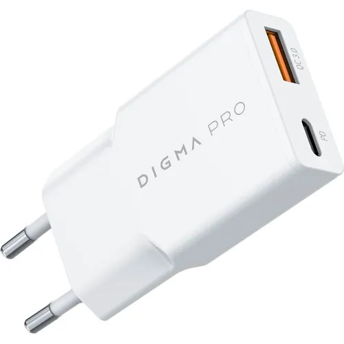Сетевое зарядное устройство Digma DPW2A, USB-A, USB-C, 20Вт, 3A, белый [dpw2a2gx11wh]
