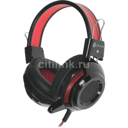 Гарнитура игровая Oklick HS-G300 ARMAGEDDON, для компьютера, мониторные, проводные, черный / красный [337457]