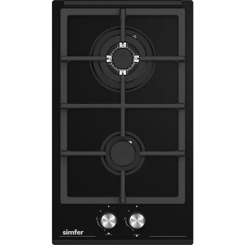 Газовая варочная панель Simfer H30H20S570, 2 конфорки, закаленное стекло, черный