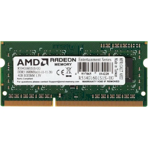 Оперативная память AMD R534G1601S1S-UG DDR3 - 1x 4ГБ 1600МГц, для ноутбуков (SO-DIMM), Ret