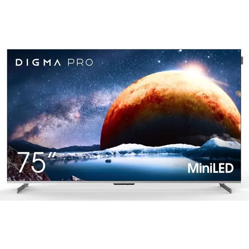75" Телевизор DIGMA PRO Mini LED 75Q QLED, 4K Ultra HD, СМАРТ ТВ, Google TV, серебристый