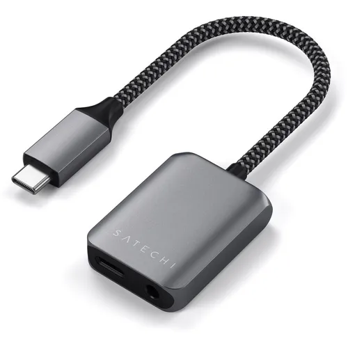 Переходник Satechi, USB Type-C (m) - USB Type-C (f)/Jack 3.5 (f), 0.038м, черный [st-ucapdam]