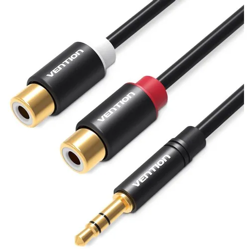 Кабель аудио VENTION VAB-R02-B030, Jack 3.5 (m) - 2хRCA (f), 0.3м, GOLD, черный