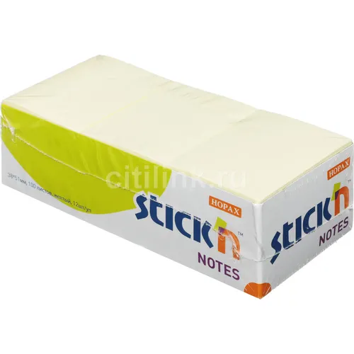Блок самоклеящийся бумажный STICK`N 21005, 38x51, 100 л, пастель, желтый, 1шт 12 шт./кор.
