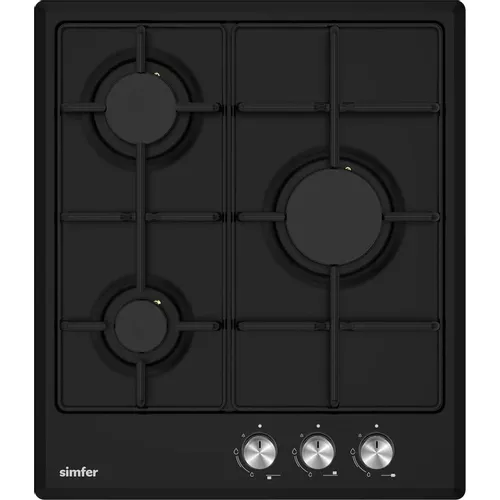 Газовая варочная панель Simfer H45V30B425, 3 конфорки, эмалированная сталь, черный