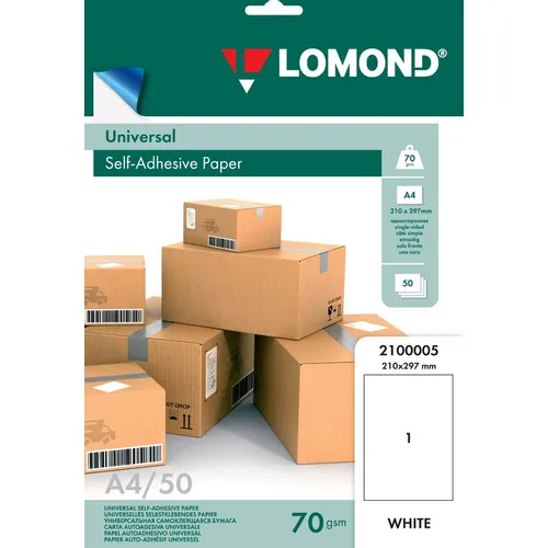 Этикетки Lomond Universal 2100005, A4, 50л, 70г/м2, белый, 210мм х 297мм, 1шт 27 шт./кор.