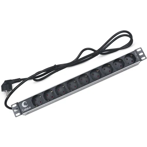 Блок распределения питания CABEUS PDU-9P-2EU, горизонт.размещ., SchukoХ9, Тип вход. тока 16A, 2м