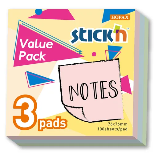 Блок самоклеящийся бумажный STICK`N 27091, 76x76, 300 л, пастель, ассорти