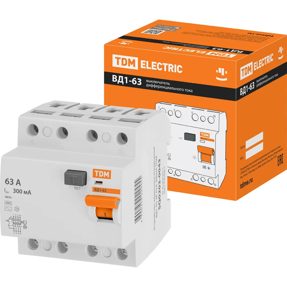 Узо TDM ELECTRIC ВД1-63 4Р 63А 300мА SQ0203-0043