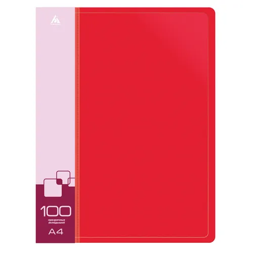 Папка Бюрократ -BPVN100RED, 100шт вкладышей, A4, пластик, 0.8мм, красный 18 шт./кор.