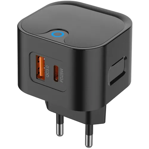 Сетевое зарядное устройство PERO ТС21B, USB-A, USB-C, 25Вт, 3A, черный