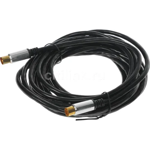 Кабель антенный PREMIER 5-361 5.0, Coax (m) - Coax (m), медный, 5м, GOLD, черный/серый