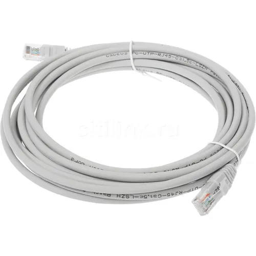 Патч-корд CABEUS вилка RJ-45, вилка RJ-45, кат.5E, LSZH, 5м, серый [pc-utp-rj45-cat.5e-5m-lszh]