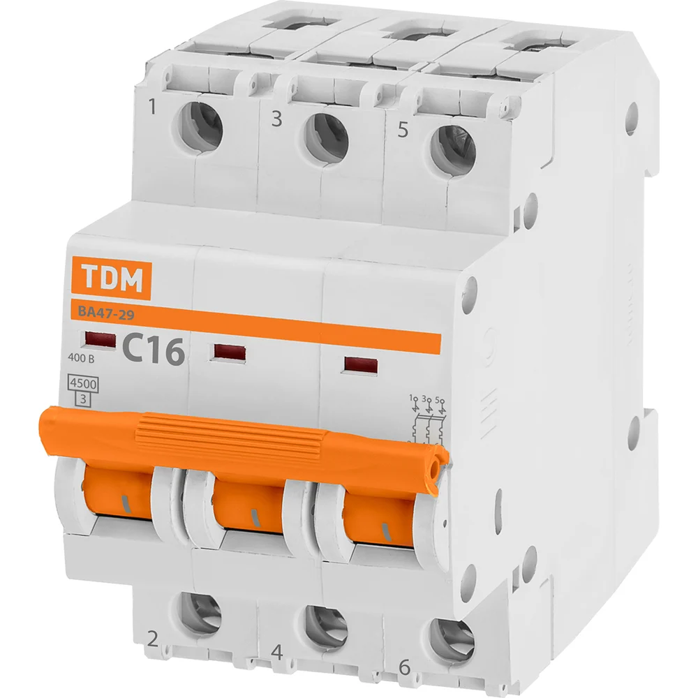 Автомат TDM ВА47-29 3Р, 16 А, 4,5 кА, С SQ0206-0109