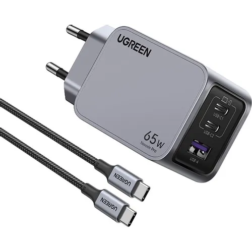 Сетевое зарядное устройство UGREEN X755, USB-A, 2xUSB-C, 65Вт, 5A, серый [25871]