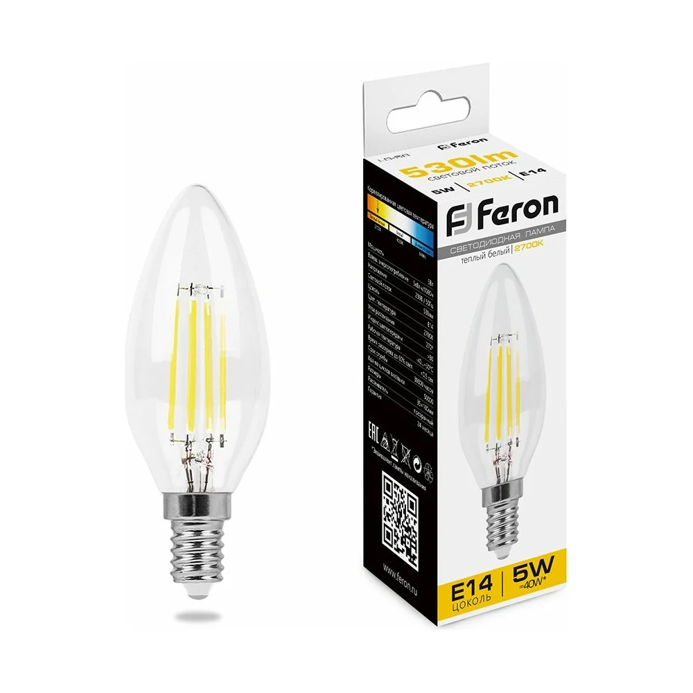 Светодиодная лампа FERON LB-58 Свеча E14 5W 2700K 25572