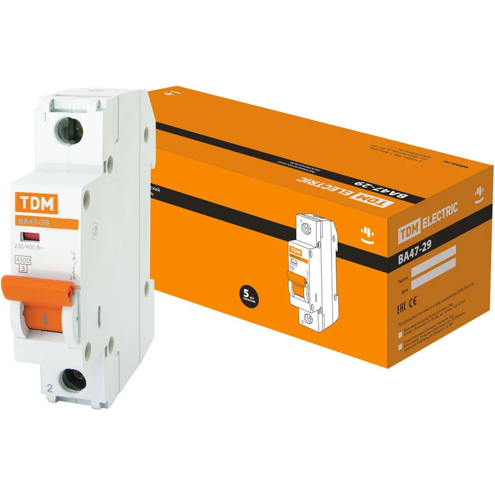 Автомат TDM ВА47-29 1Р, 5 А, 4,5 кА, D SQ0206-0136