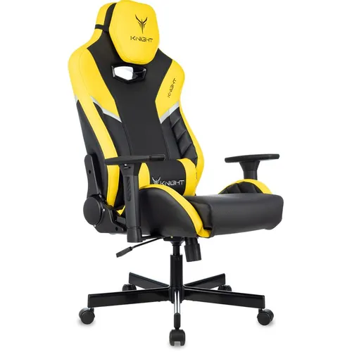 Кресло игровое KNIGHT Thunder 5X, экокожа, до 150кг, регулируемые 3D подлокотники, черный/желтый