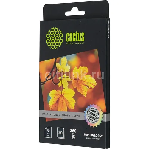 Фотобумага Cactus Prof, A6, для струйной печати, 20л, 260г/м2, белый, покрытие глянцевое [cs-hga626020]