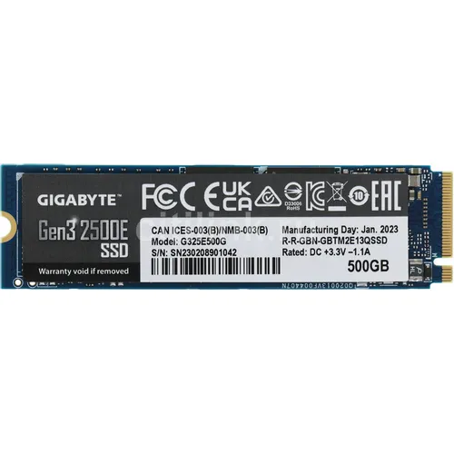 SSD накопитель Gigabyte 2500E G325E500G 500ГБ, M.2 2280, PCIe 3.0 x4, NVMe, M.2