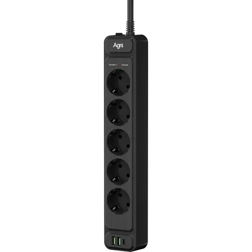 Сетевой фильтр AGNI TP-FS3U5E-PD, 2м, черный [tp-fs3u5e-pd-2m-black]