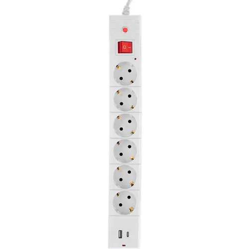 Сетевой фильтр Buro BU-SP1.8_USB_2A-W, 1.8м, белый