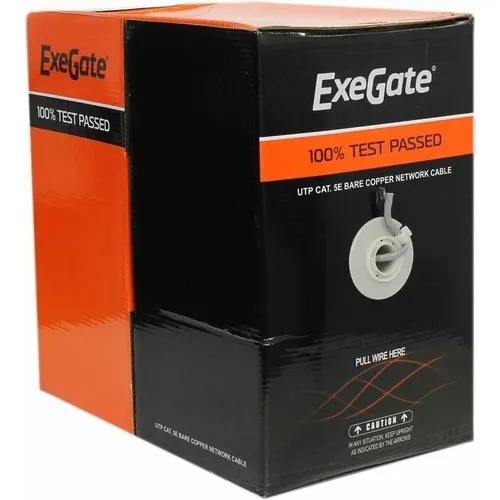Кабель EXEGATE UTP4-C5e-CU-S24-IN-PVC-GY-305-FLUKE UTP UTP, кат.5E, 305м, 4 пары, 24AWG, медь, многожильный, белый