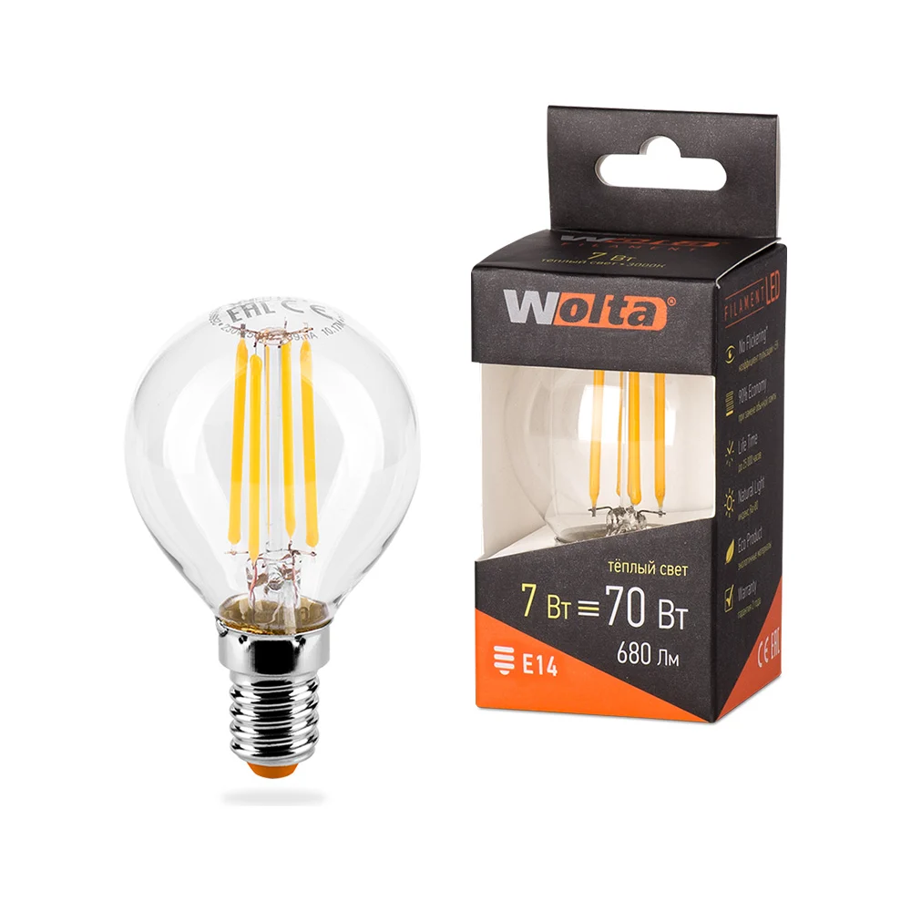 Лампа Wolta FILAMENT 25Y45GLFT7E14
