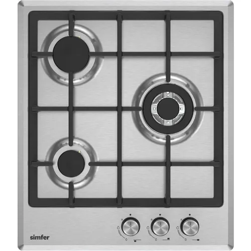 Газовая варочная панель Simfer H45V35M555, 3 конфорки, нержавеющая сталь, серый