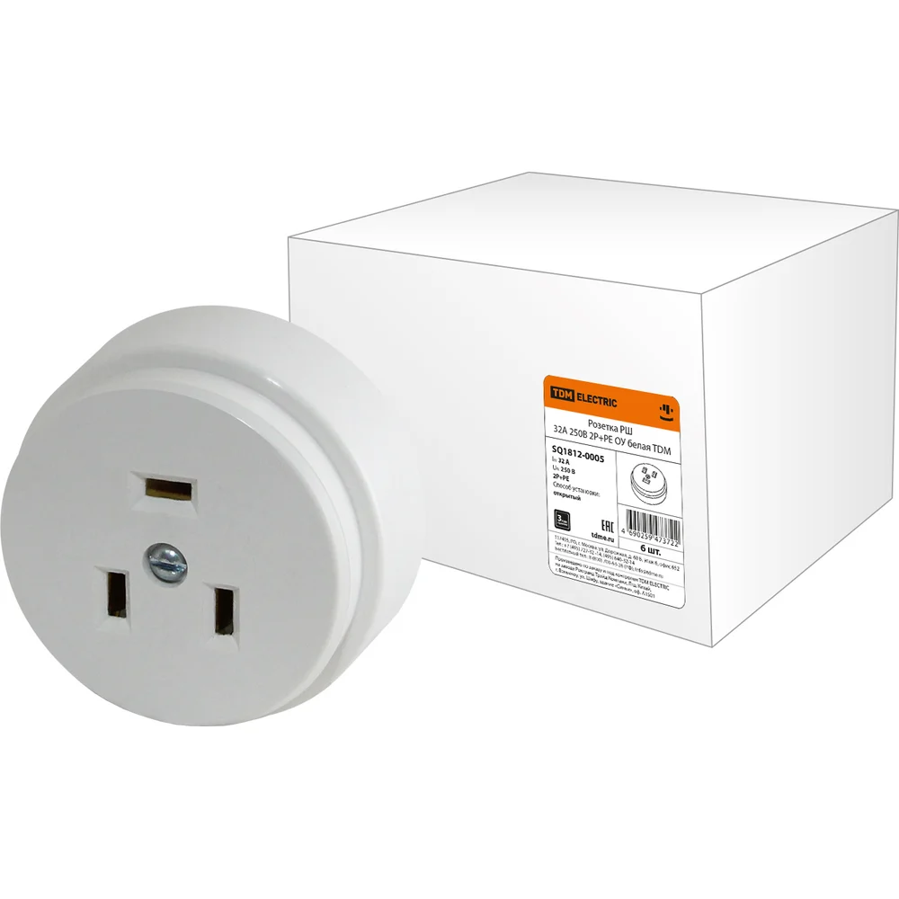 Розетка TDM РШ 32А 250В 2Р+РЕ ОУ белая SQ1812-0005