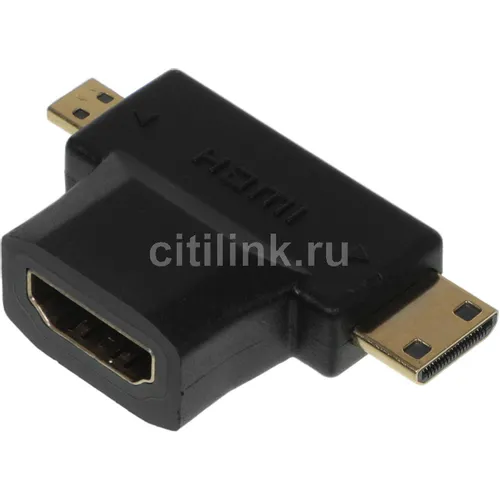 Переходник аудио-видео HDMI (f) - Micro HDMI (m), Mini HDMI (m), черный [+ mini hdmi (male)]
