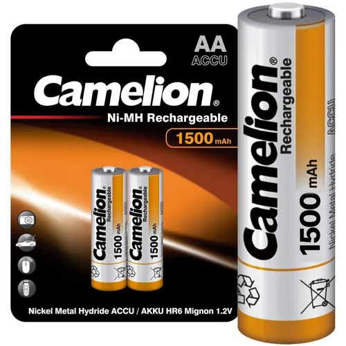 AA Аккумуляторная батарейка CAMELION NH-AA1500BP2, 2 шт. 1500мAч
