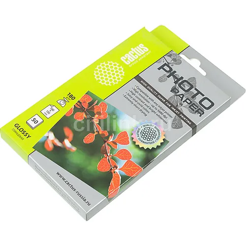 Фотобумага Cactus CS-GA618050, A6, для струйной печати, 50л, 180г/м2, белый, покрытие глянцевое