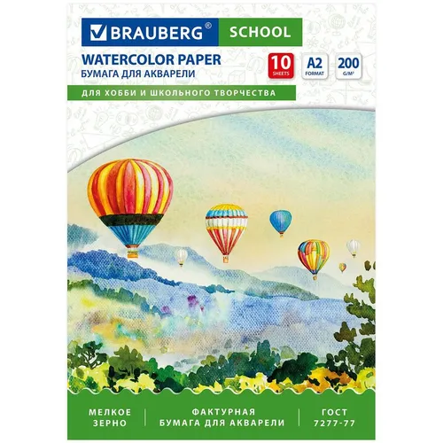 Папка для акварели BRAUBERG School 114297, A2, 10лист, 1 дизайн, картон мелованный