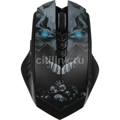 Мышь беспроводная A4TECH Bloody R80 Plus Skull, игровая, радио, оптическая, USB, 5000dpi, черный и рисунок [r80 plus (skull)]