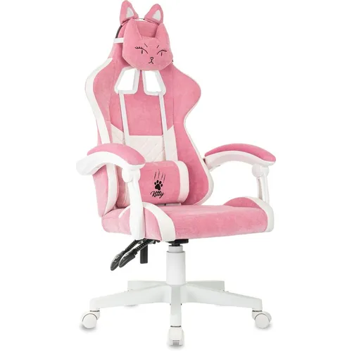 Кресло игровое KNIGHT Kitty W, ткань, до 120кг, механизм наклона спинки, шарнирные подлокотники, розовый/белый