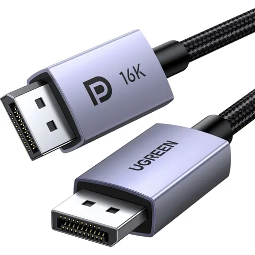 Кабель UGREEN DP118, DisplayPort (m) (прямой) - DisplayPort (m) (прямой), ферритовый фильтр , круглое, 2м, коробка, серый [15384]