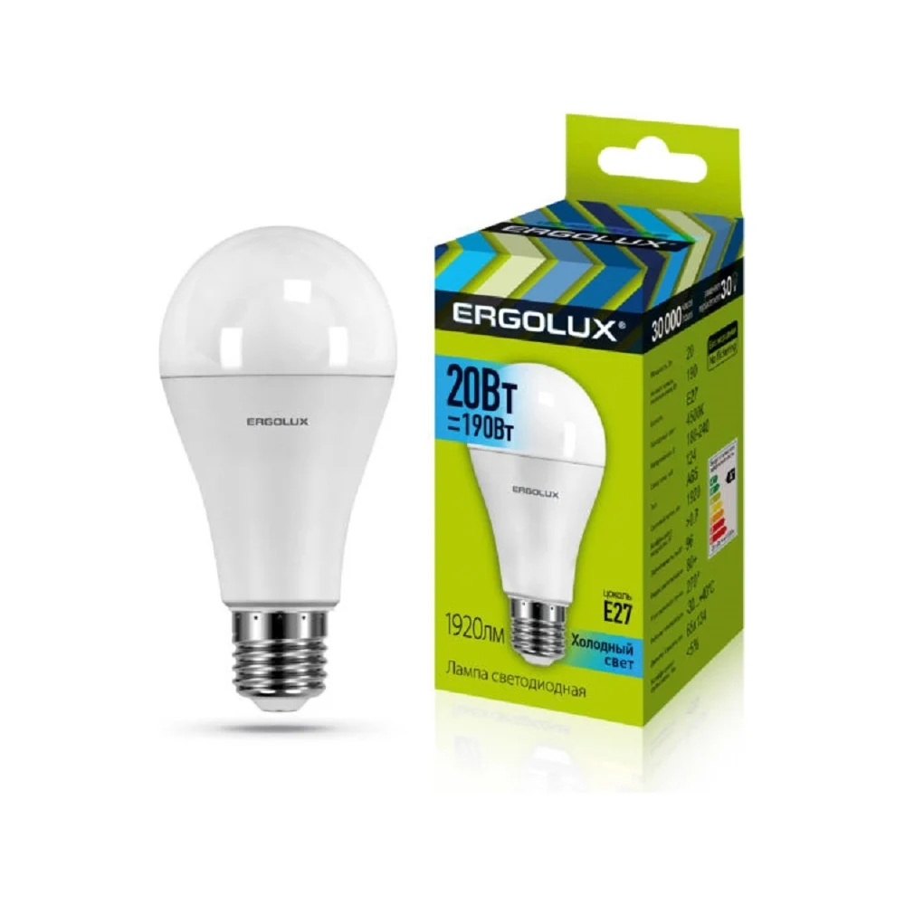 Светодиодная лампа Ergolux LED-A65-20W-E27-4K ЛОН 13183