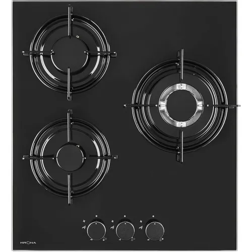 Газовая варочная панель Krona CORTESIA 45 BL, 3 конфорки, закаленное стекло, черный
