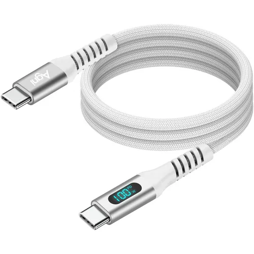 Кабель AGNI UC423-24-100W-СС-LED, USB Type-C (m) - USB Type-C (m), 1м, 5A, белый