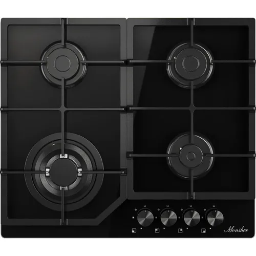 Газовая варочная панель MONSHER Hi-tech MGG 63 Noir, 4 конфорки, закаленное стекло, черный