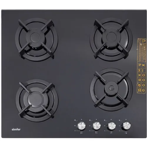 Газовая варочная панель Simfer H60N40B416, 4 конфорки, закаленное стекло, черный