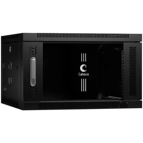 Шкаф коммутационный CABEUS SH-05F-6U60/35-BK настенный, стеклянная передняя дверь, 6U, 600x368x350 мм