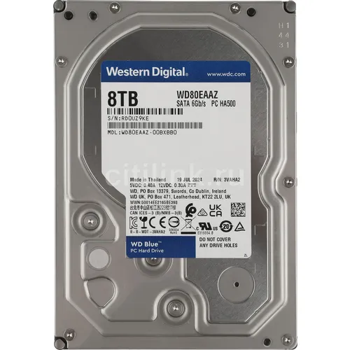 Жесткий диск WD Blue WD80EAAZ, 8ТБ, HDD, SATA III, 3.5"