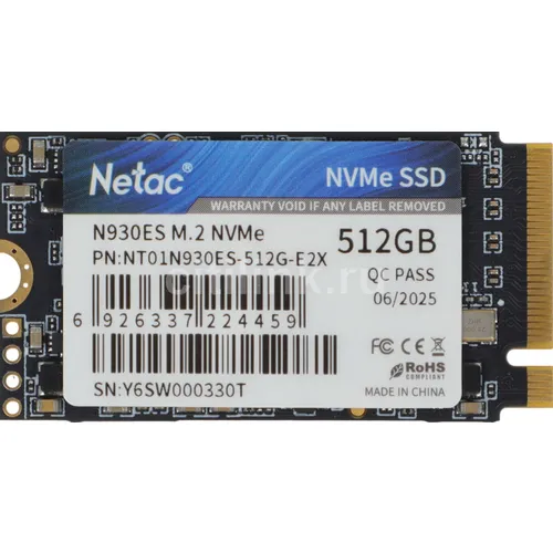 SSD накопитель NETAC N930ES NT01N930ES-512G-E2X 512ГБ, M.2 2242, PCIe 3.0 x2, NVMe, M.2