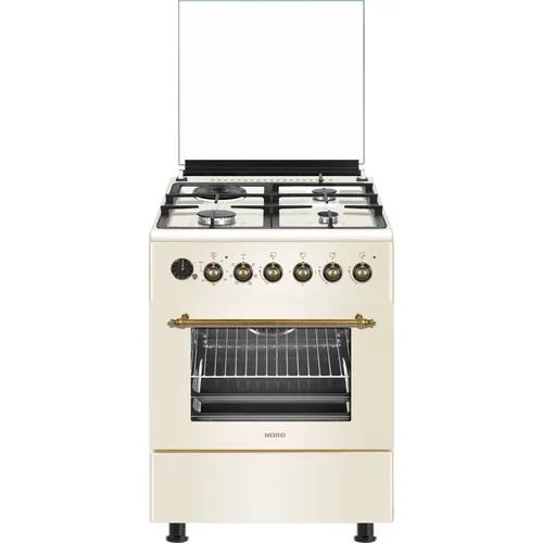 Газовая плита Nord GE 6162 YR, электрическая духовка, стеклянная крышка, чугун, бежевый