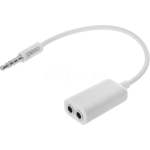 Переходник PERO AD-06, Jack 3.5 (m) - 2хJack 3.5 (f), белый [prad06pswt]