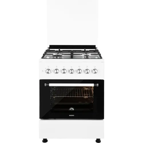 Газовая плита Nord GG 6064 W, газовая духовка, стеклянная крышка, чугун, белый